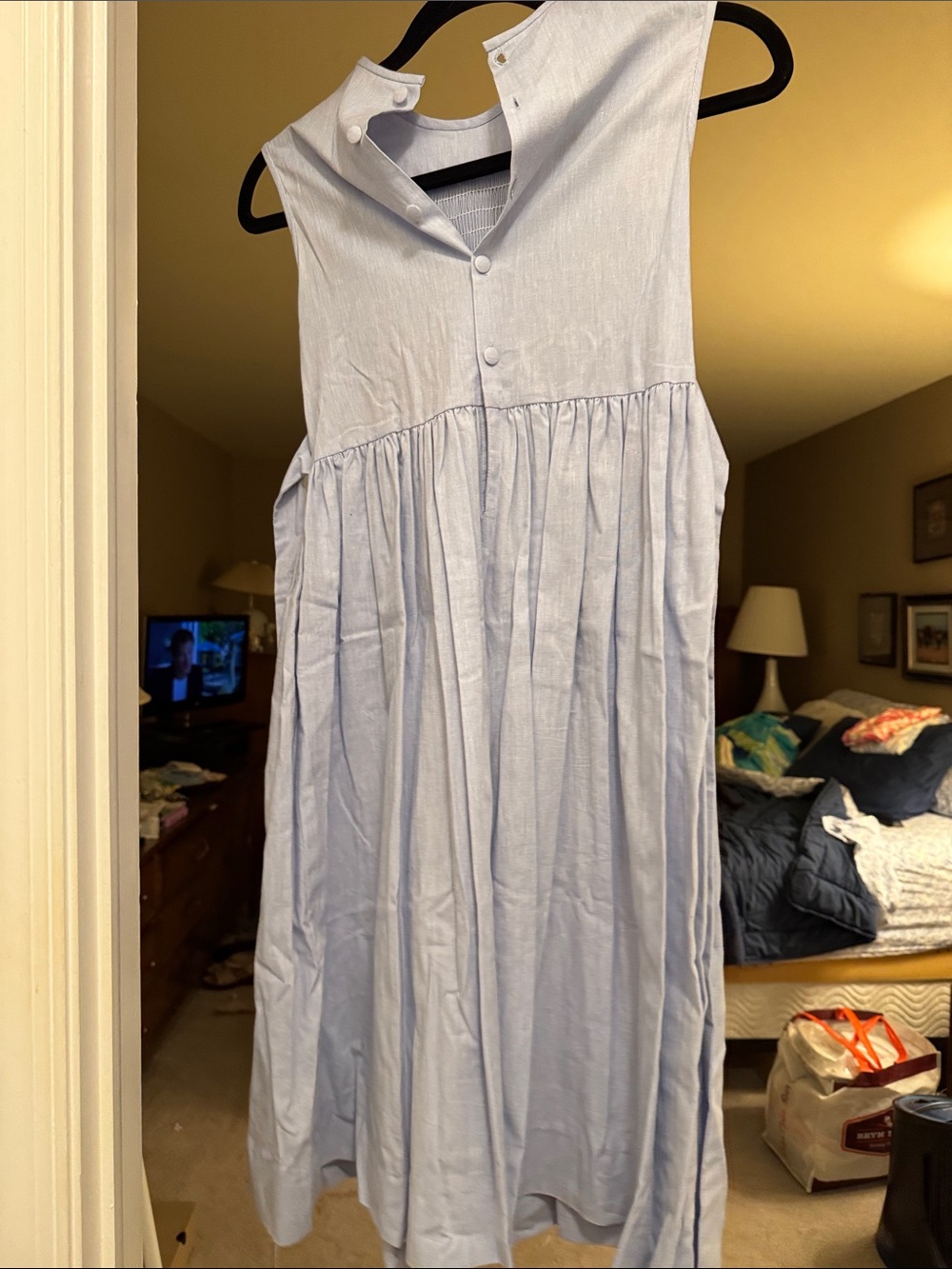 Light Blue Girls' Sleeveless Smocked Dress with Fish Embroidery - Picture 3 of 4